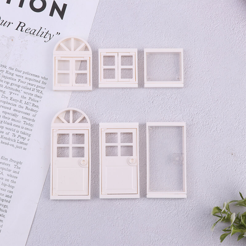 Puertas y ventanas de plástico para Decoración de casa de muñecas, juguete de modelado, ventana DIY, accesorios en miniatura, 1/12