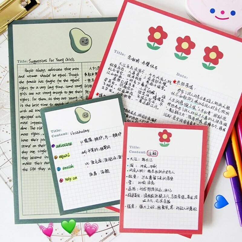 Bloc de notas de aguacate de 30 hojas con dibujos animados, Bloc de notas coreano Ins, diario de hojas sueltas Kawaii para estudiantes, notas de clase, papelería escolar