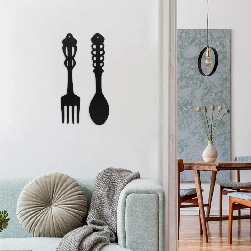 Conjunto colher e garfo, 2 peças, decoração parede, metal rústico, utensílios cozinha, sinal parede, pendurado,