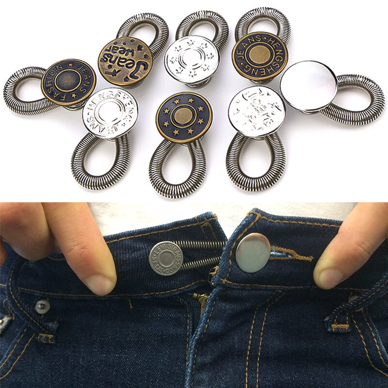 Extensor de botones de Metal mágico para pantalones vaqueros, extensores de cintura retráctiles ajustables de costura libre, expansor de cintura de botón, 10 piezas