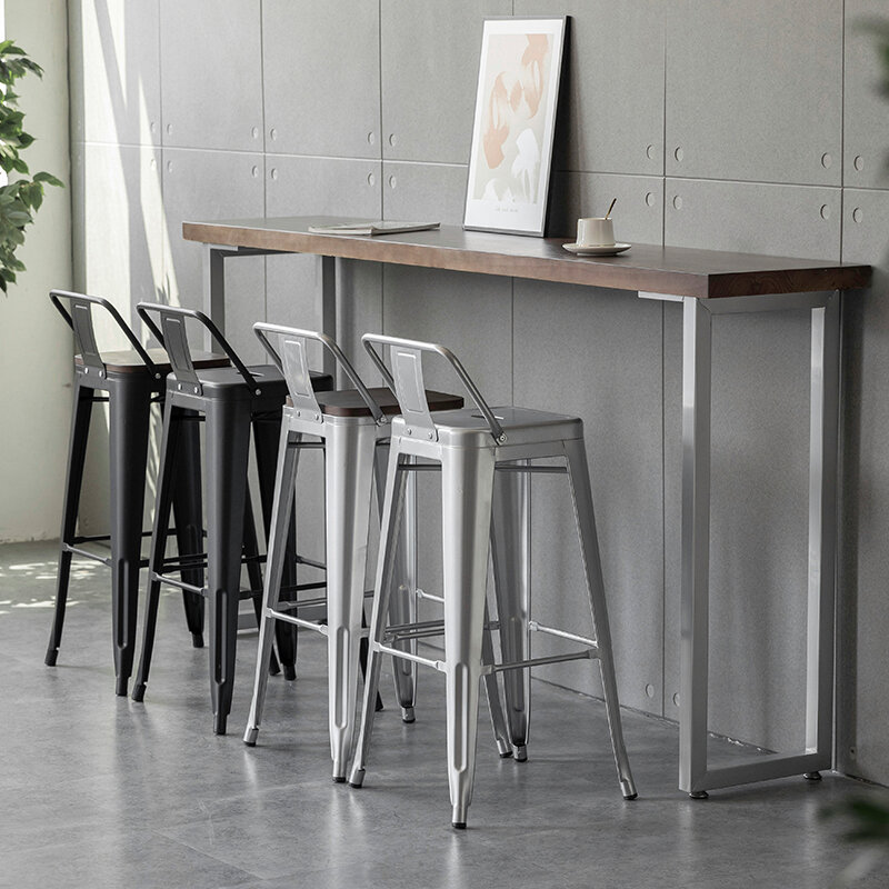 Modern Simple Bar Chairs High Stool Iron Industrial Solid Wood Living Room Bar Chairs Designer Luxury Tabourets De Bar Furniture