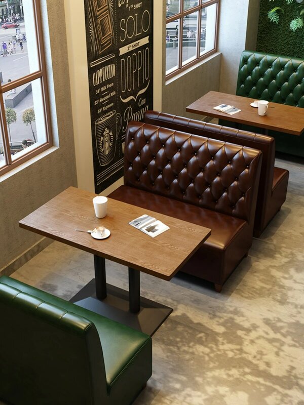 Milk tea shop sofa table and chair combination bar clear bar coffee shop restaurant wall solid wood booth