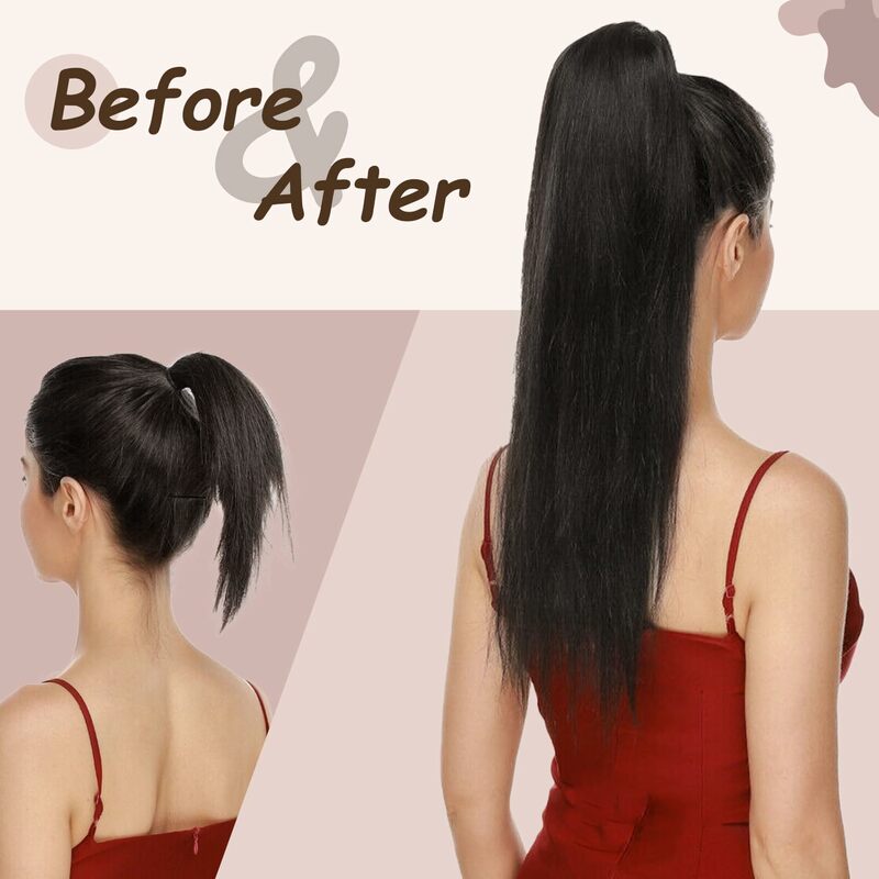 Летняя распродажа, накладные человеческие волосы Doreen с прямыми конским хвостом, прямые накладные волосы с двойным рисунком, в стиле пони, для коротких волос