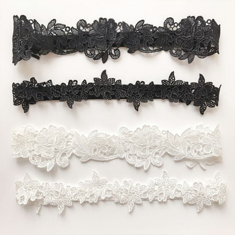 Женские свадебные подвязки для ног, 2 шт./комплект, однотонные черные/белые кружевные подвязки с цветами, Прямая поставка