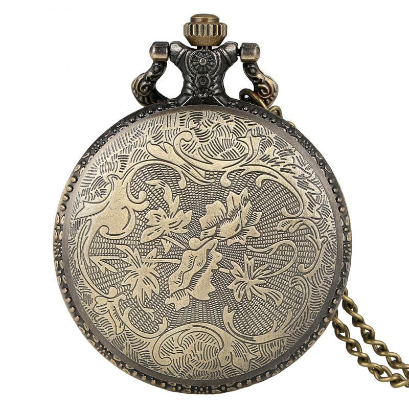 Orologio a catena in bronzo antico treno locomotiva Design del motore bella collana con ciondolo orologio da tasca da uomo