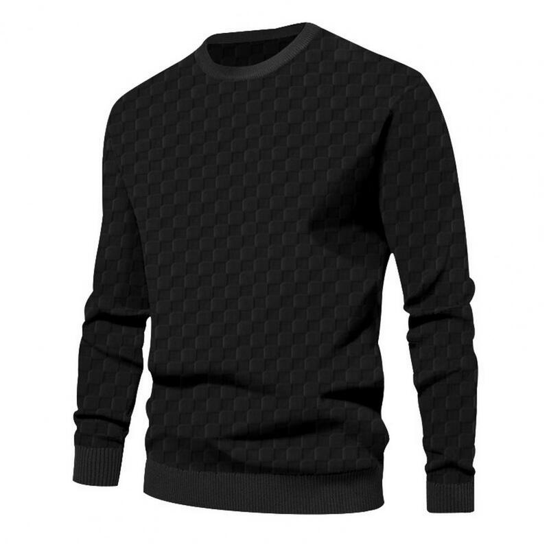 Loose Fit Top Checkered Pattern Long Sleeve Pullover for Men Loose Fit T-shirt with Elastic Cuff Soft Fabric Spring Fall Top