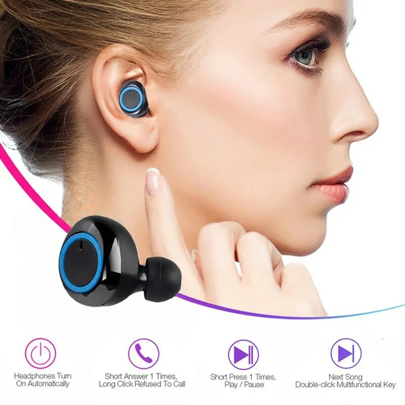 Y50 Earphone Nirkabel 5.0 Kompatibel dengan Bluetooth Headset Stereo 250MAh Headphone Kontrol Sentuh In-Ear Lagu Pilihan dan CallTWS