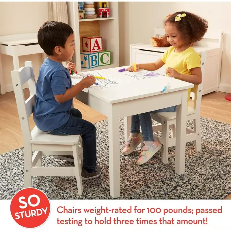 Conjunto de mesa e cadeiras de madeira para crianças, mesa branca com cadeira, mesas, mesa, móveis para crianças e crianças