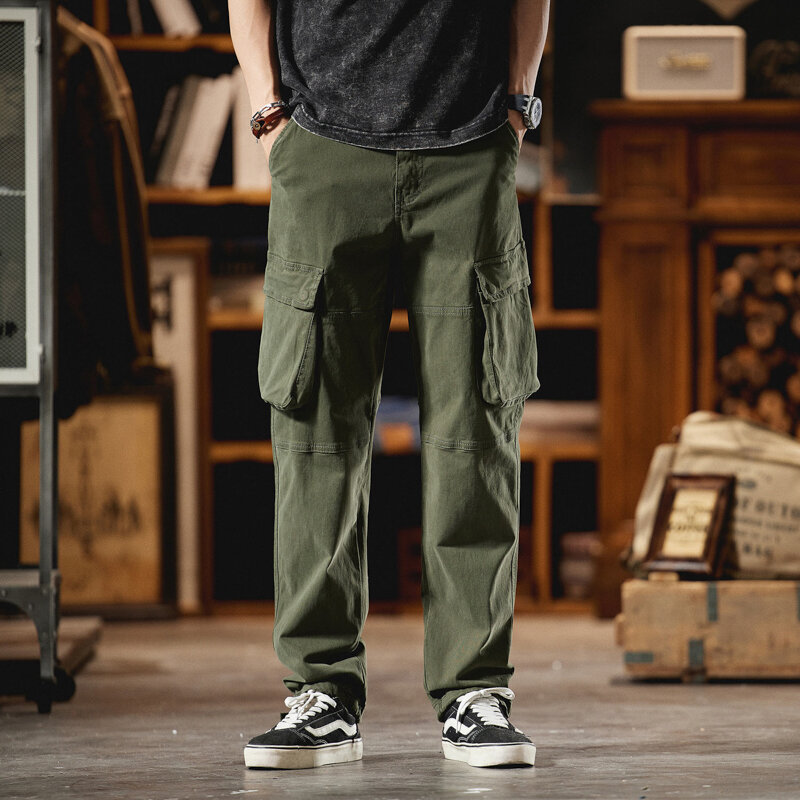 Брюки-карго мужские прямые свободного покроя, повседневные штаны в Корейском стиле, с несколькими карманами, лето 2024