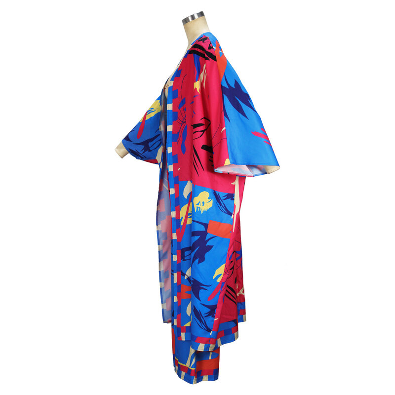 Conjunto africano de 2 peças estampadas em poliéster manga longa para mulheres, calças compridas, casaco combinando, roupas elegantes, primavera e outono