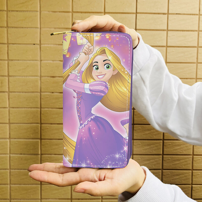 Disney-maletines de princesa Rapunzel W5999, Cartera de Anime, monedero con cremallera de dibujos animados, monederos informales, bolso de almacenamiento para tarjetas, regalo