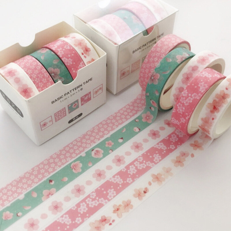 Juego de cintas Washi Sakura de 5 piezas, cinta adhesiva decorativa básica, suministros de diario, Washitape, papelería, álbum de recortes, cinta adhesiva bonita