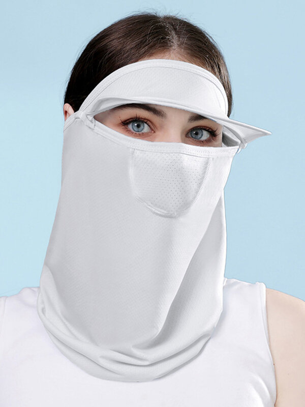 Facekini หมวกหน้ากากกรองแสงกลางแจ้งผ้าบางป้องกันรังสีอัลตราไวโอเลตผ้าไอซ์ซิลค์ระบายอากาศได้สำหรับฤดูร้อน UPF50 + ผู้หญิงมีหน้าผายสีดำสีเทา