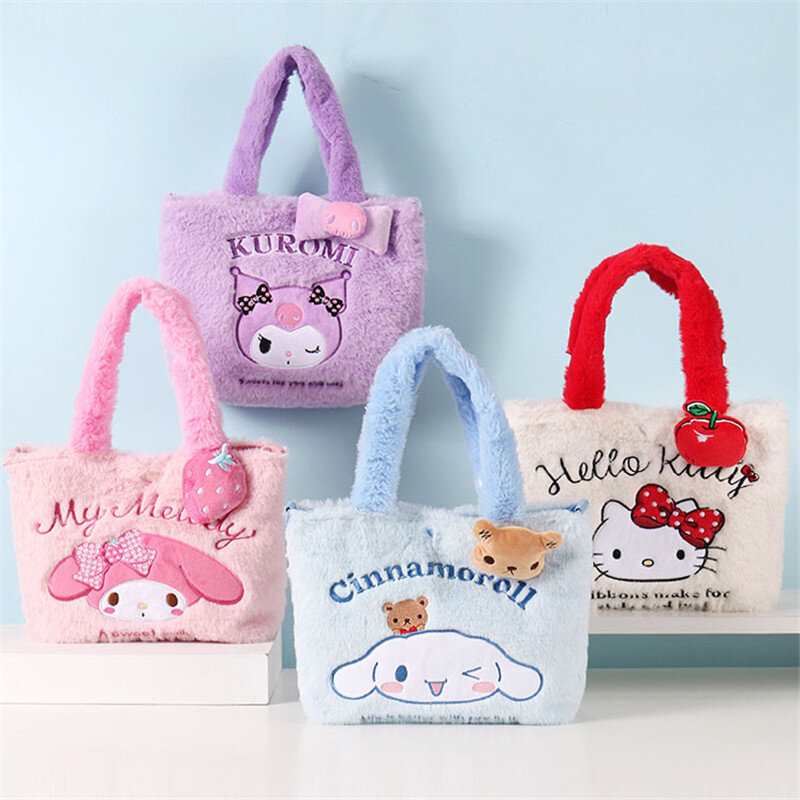 Kawaii Sanrio Plush Bag Y2K Hello Kitty Cinnamoroll Tote Handbag My Melody Plushie Storage Stuffed Toys Bags for Women Gifts