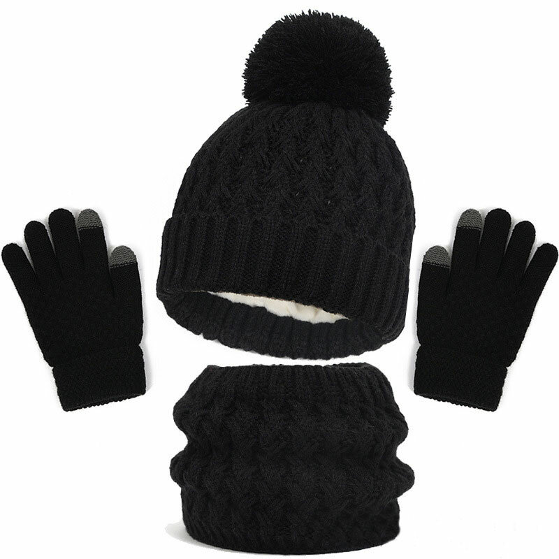 Topi kupluk rajut anak laki-laki dan perempuan, Set syal dan sarung tangan musim dingin Pompom lucu modis mewah 2023