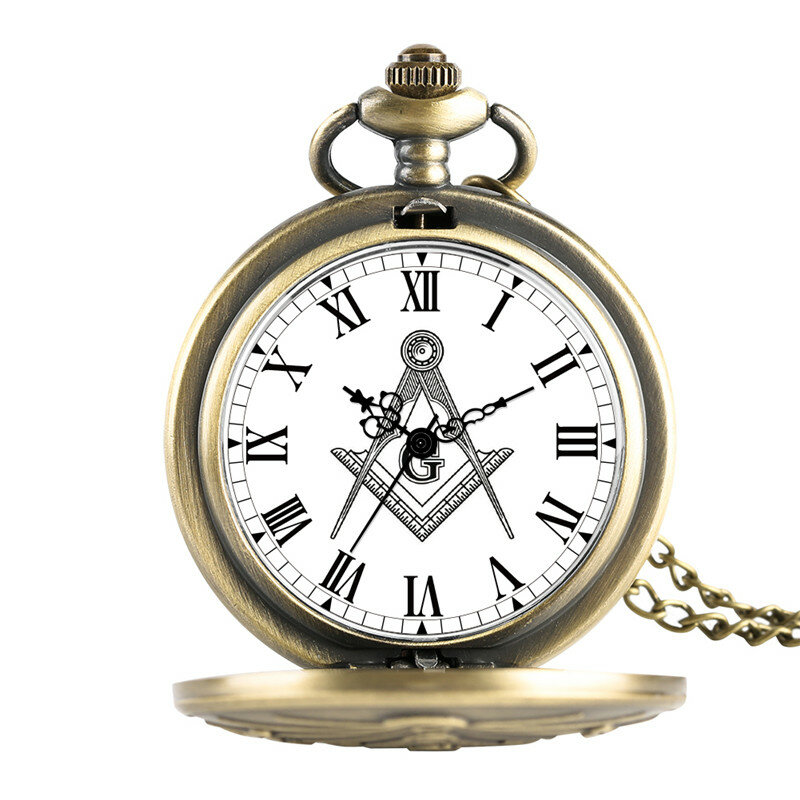 Винтажные бронзовые часы Freemason Masonic G унисекс, кварцевые карманные часы, подвеска, цепочка, циферблат с римскими цифрами, Masonero