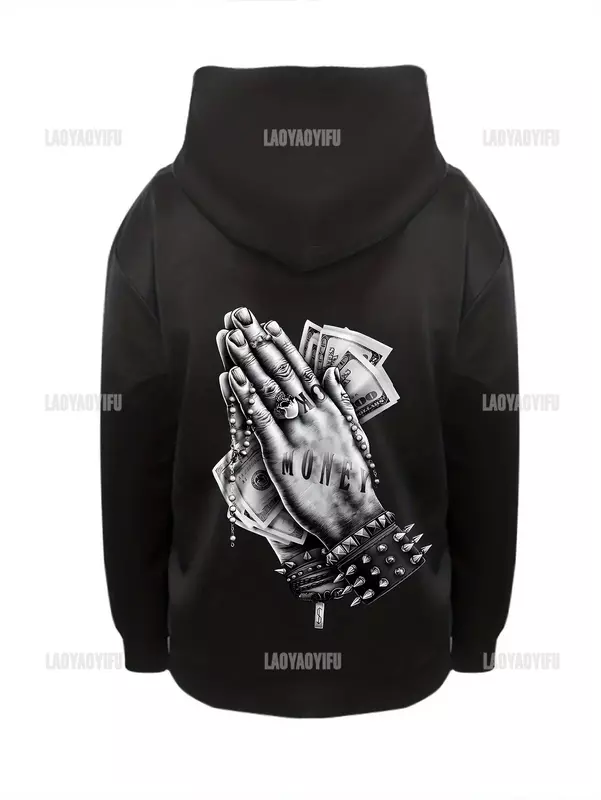 Praying for Money Print Autumn and Winter Keep Warm Hoodie Men's Woman Casual Hooded Hipster Street Fashion Pullover