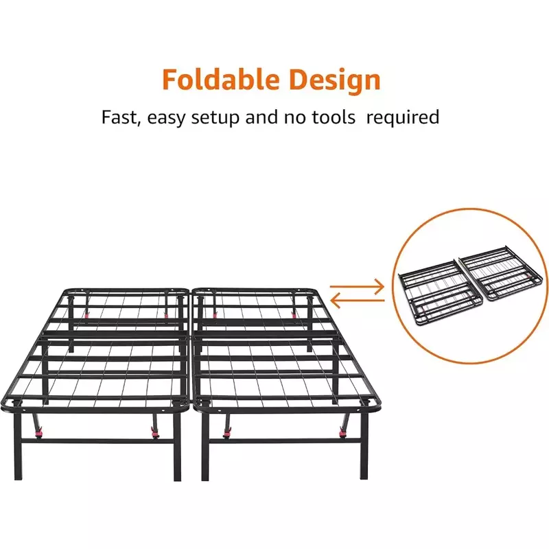 Marco de cama plegable con plataforma de Metal, marco de cama de varias pulgadas, configuración sin herramientas, marco de acero resistente, No requiere resortes, grande, negro