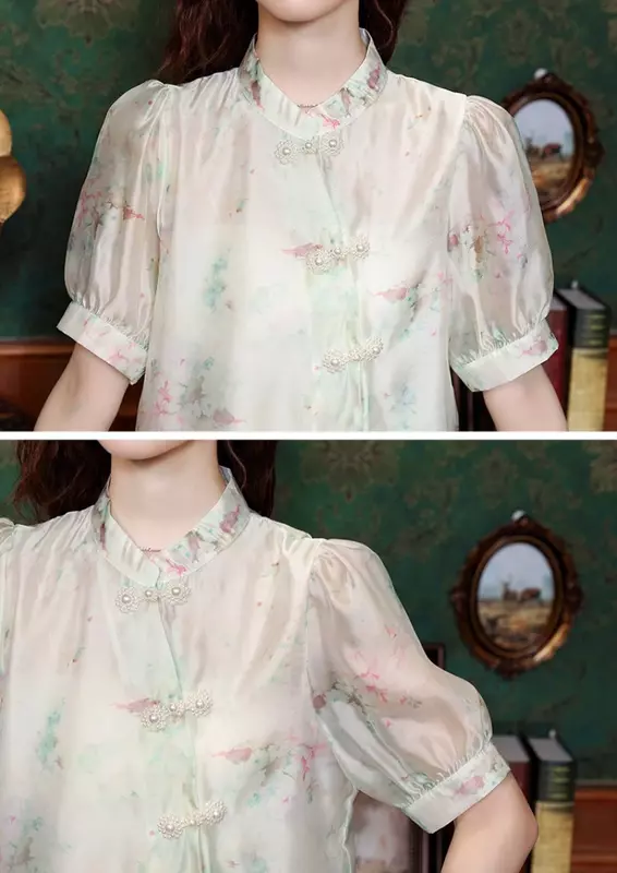 YCMYUNYAN-camisa de gasa bordada para mujer, blusa holgada de manga corta con flores de estilo chino, ropa de moda para verano