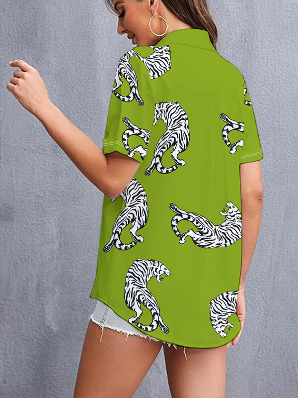 Camisa de manga corta para mujer, camisa con estampado digital 3D de animales de dibujos animados, temperamento popular, top refrescante y versátil