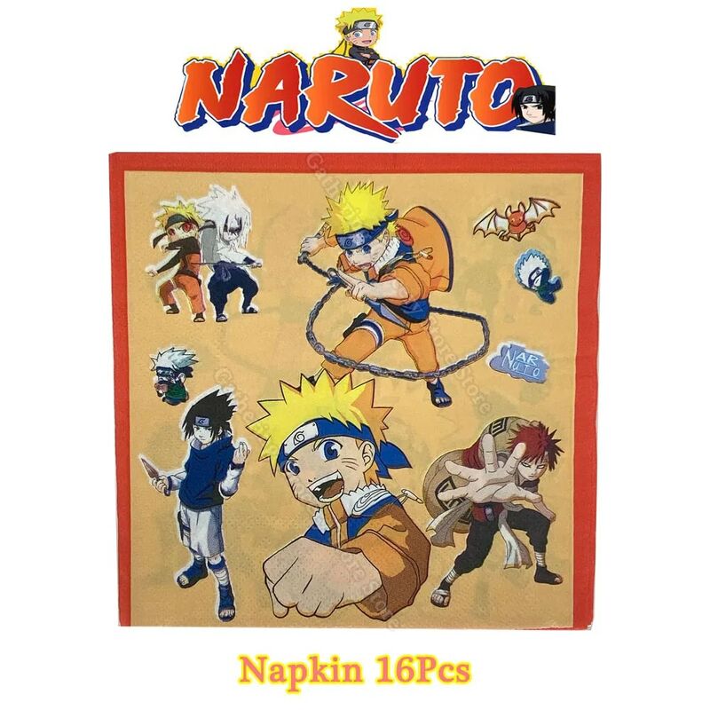 Suministros de fiesta de cumpleaños de dibujos animados de Naruto Sasuke para niños y niñas, vajilla de diseño de escena de fiesta DIY, plato de papel, taza, globo, decoración de fiesta