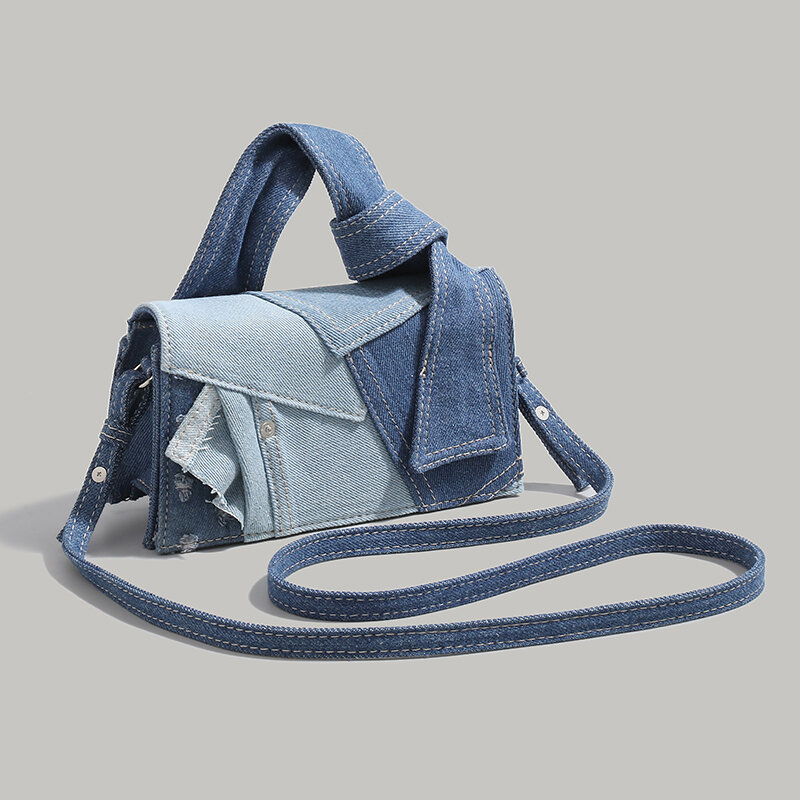 حقيبة صغيرة مربعة من الدنيم البسيط للنساء ، متعددة الاستخدامات ، عصرية بكتف واحد ، ملمس راقٍ ، جديد ، حقيبة يد ،