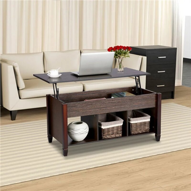 Modern Wooden Lift Top Coffee Table for Livingroom, Dark Walnut