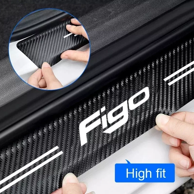 Pegatina de parachoques de maletero de coche, almohadilla protectora de umbral de puerta para Ford Figo Logo 2023, Pedal de puerta de fibra de carbono, cubierta antiarañazos