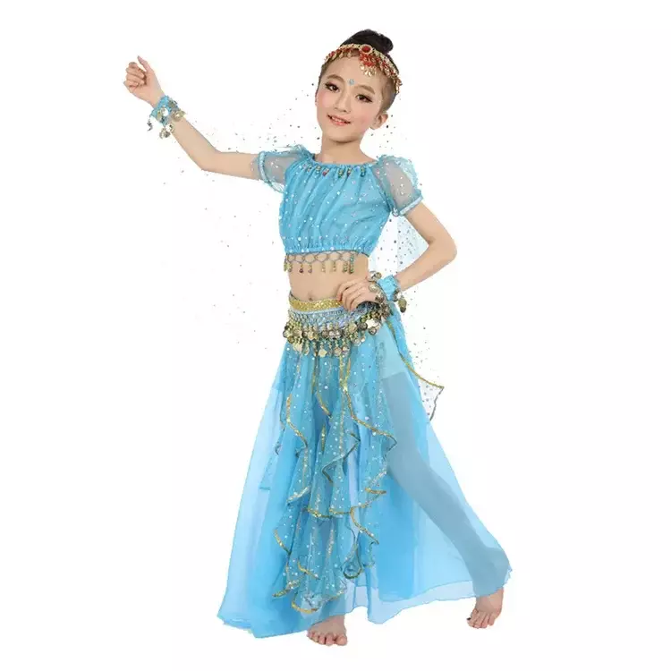 Tancerka ubrania indyjska kostiumy do tańca dla dzieci 3 sztuk/zestaw nowa dziewczyna dzieci taniec brzucha kostium orientalny kostiumy do tańca brzuch