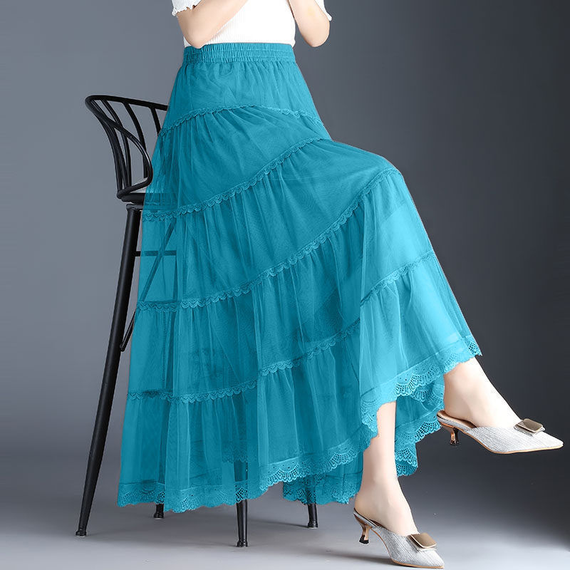 Женская сетчатая юбка с завышенной талией, облегающая трапециевидная юбка до щиколотки, несколько цветов, весна-лето