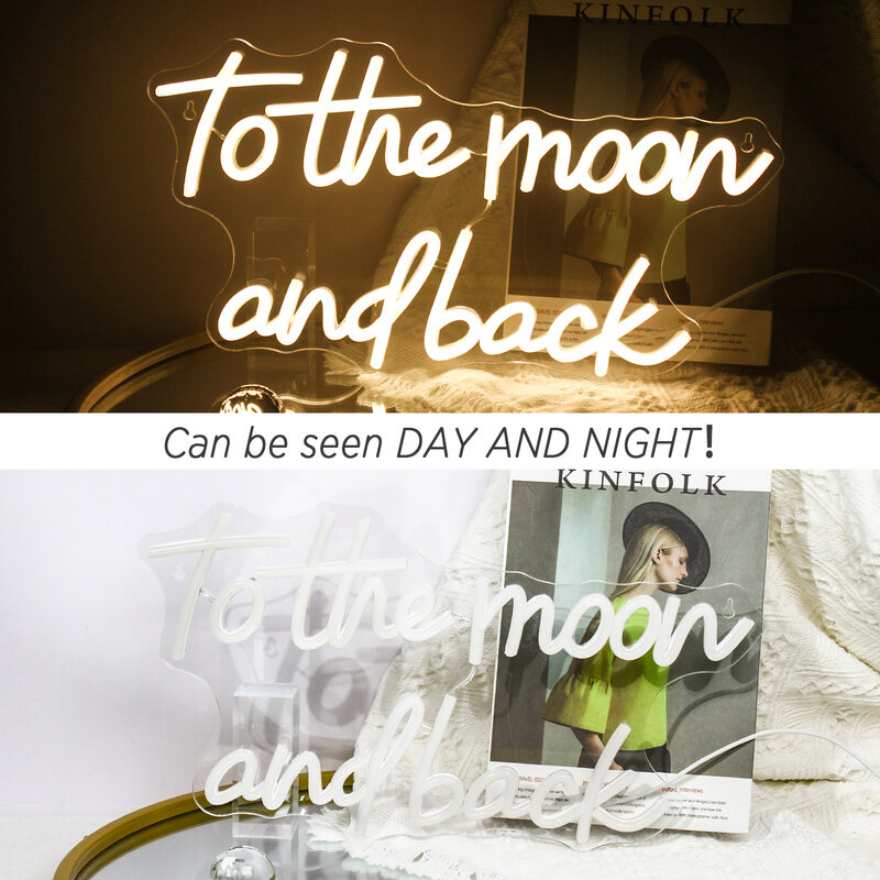 Неоновая вывеска с Луной и обратной стороны, теплые светодиодные фотообои, вывески, буквы, искусство, настенная лампа, украшение для свадьбы, брака