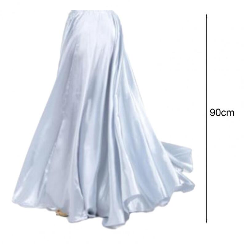 Falda larga de satén con dobladillo grande para mujer, prenda femenina de alta elasticidad, estilo español, para danza del vientre