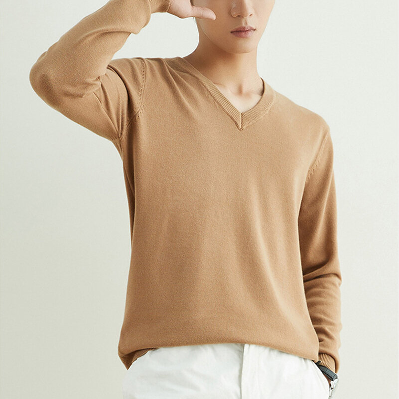 28 stile autunno inverno uomo girocollo maglia camicia maglione moda coreano tinta unita Casual maglia Pullover vestiti di tendenza maschile
