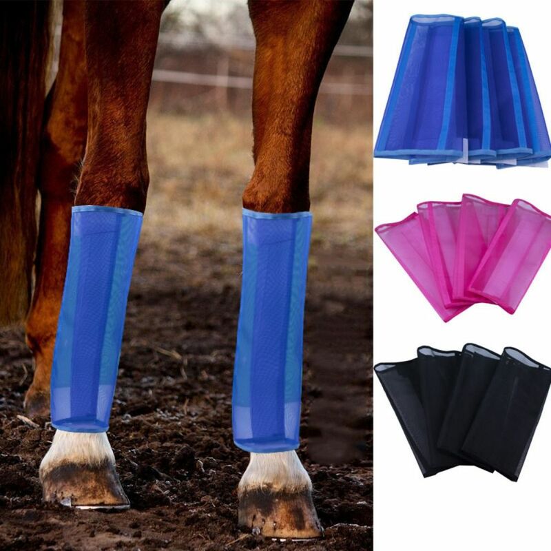 Botas de mosca transpirables para caballos, malla fina, coloridas, cómodas, sueltas, equipo de protección, 4 unidades por juego