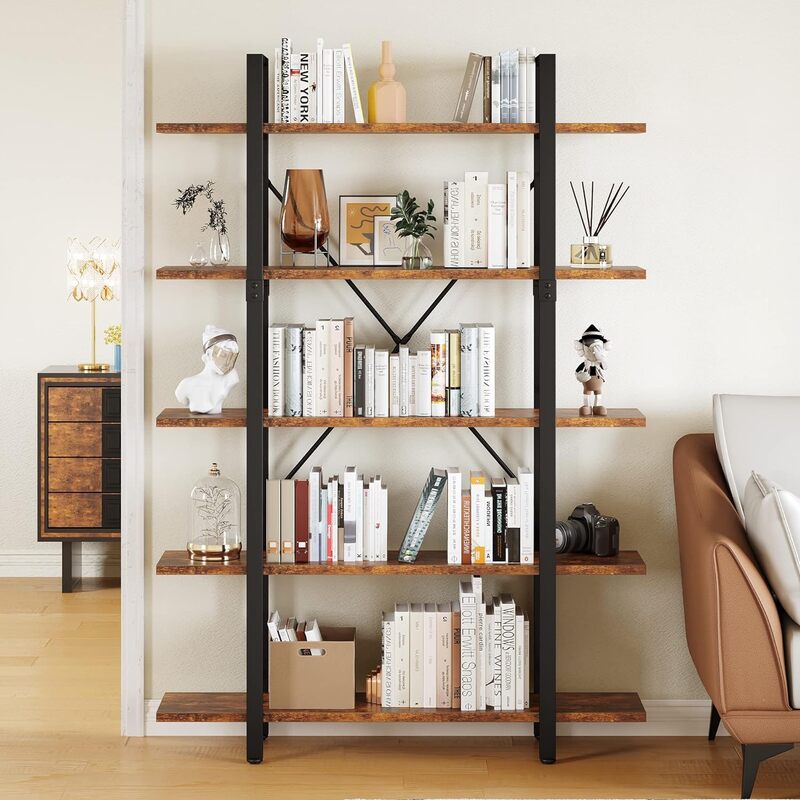 5 Tier Bookshelf, 70.9" Tall Industrial Bookcase, Wide Open Display Storage Book Shelf for Living Room,Bedroom,Home,Office