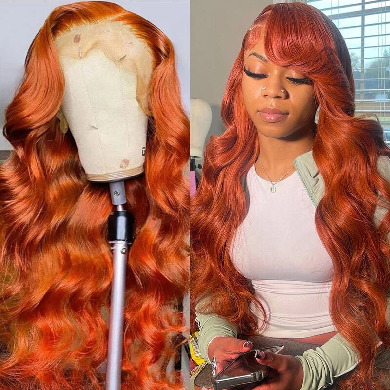 13x6 Ginger Orange Body Wave parrucche anteriori in pizzo capelli umani colorati Pre pizzicati 13x4 parrucca frontale in pizzo parrucca trasparente in pizzo per le donne