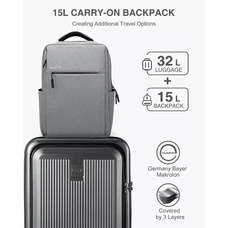 20 Inch Carry on Luggage Set with Pocket Compartment Suitcase Set with Backpack Hassle-free Travel Luggage Airline Approved