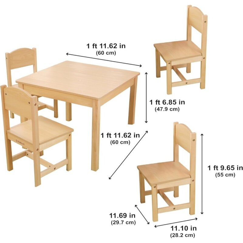 어린이 테이블 및 의자, 나무 농가 테이블 및 의자 4 개 세트, 예술 및 활동용 어린이 가구, 3-8 세 선물