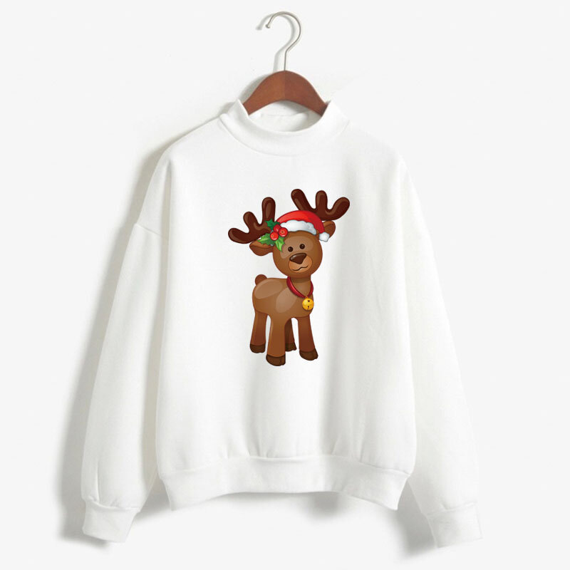 New Lovely Deer Print Women Christmas Sweatshirt Korean O-neck Knitted Pullover Thick Autumn Winter Candy Color Lady Clothing