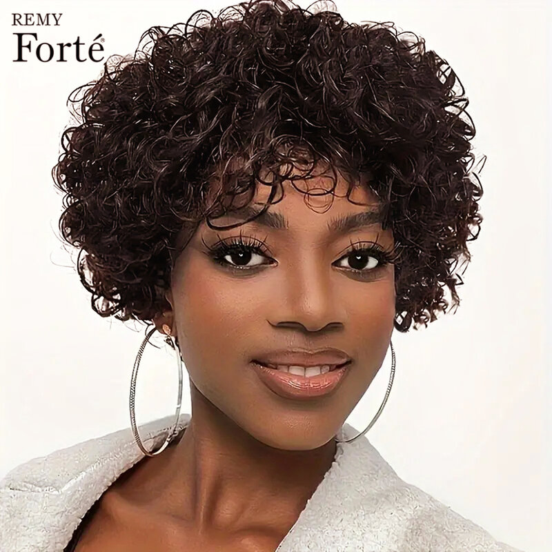 Afro perwersyjne kręcone krótkie fryzura Pixie Bob peruki z ludzkimi włosami w pełni maszynowe peruka z ludzkimi włosami bezklejowe koronkowe peruki peruka 180D Bob