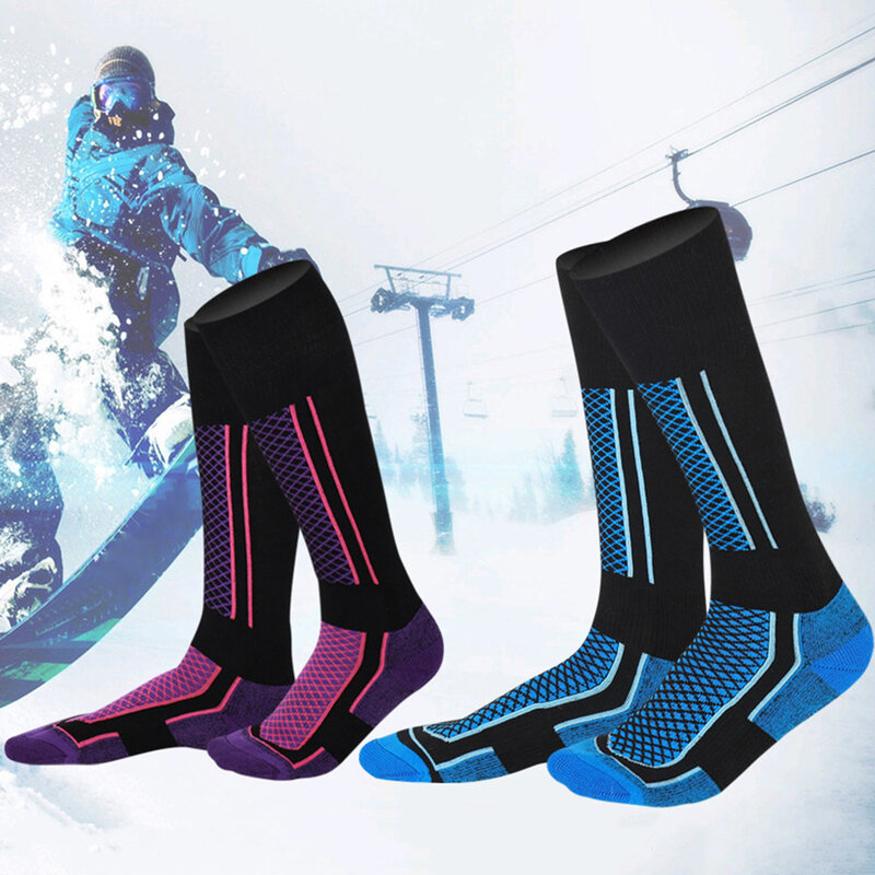 Chaussettes de ski thermiques en laine pour hommes et femmes, bas chauds, chaussettes de snowboard à pression réduite, chaussettes de sport unisexes, forme rayée, hiver