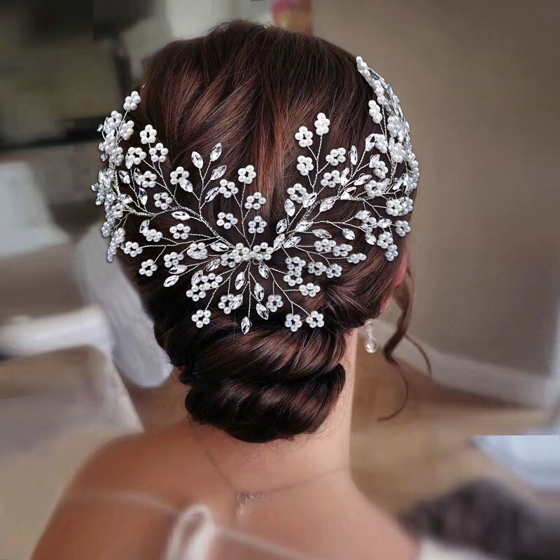 HP624 Hochzeit Braut Haarband mit Perlen Blumen Luxus Kristall Dekoration ideale Haarschmuck Braut schmuck Braut Stirn