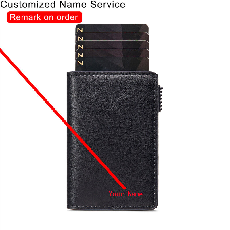 Dostosuj nazwę zabezpieczenie przed kradzieżą ID etui na karty kredytowe blokowanie Rfid portfel męski skórzane zabezpieczenie aluminiowe pudełko torebka posiadacz karty