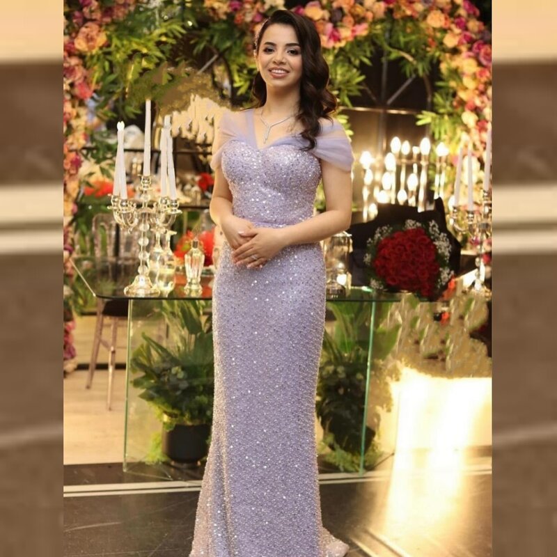 Prom Dress Evening Saudi Arabia Sequin Draped Pleat Engagement A-line Off-the-shoulder Bespoke Occasion Gown Long Dresses