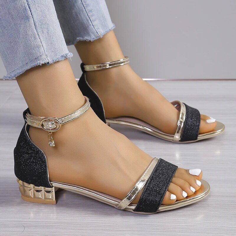 Women Sandals Casual Comfortable 2024 High Quality Solid Color Open Toe Summer Female Ankle Strap Low Heels Women's Sandals