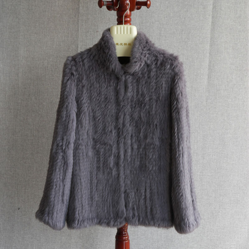 Женское зимнее вязаное пальто из натурального кроличьего меха, Женская Повседневная теплая меховая куртка с длинным рукавом, толстая женская верхняя одежда