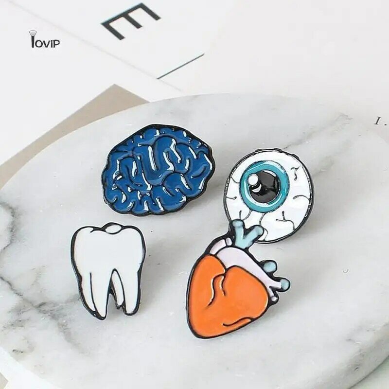 Artoon bros Enamel gigi, tas kemeja Denim dengan Aloi Organ mata otak, aksesori perhiasan Pin untuk teman dokter gigi