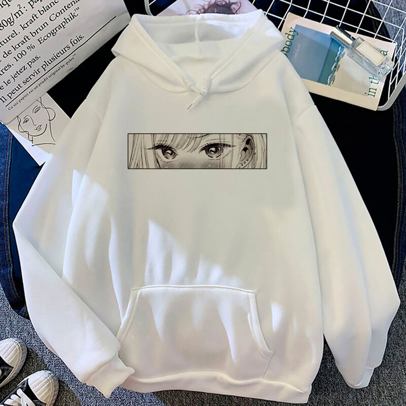 女性のための日本のフリーススウェットシャツ,アニメの目のパーカー,原宿,韓国スタイル