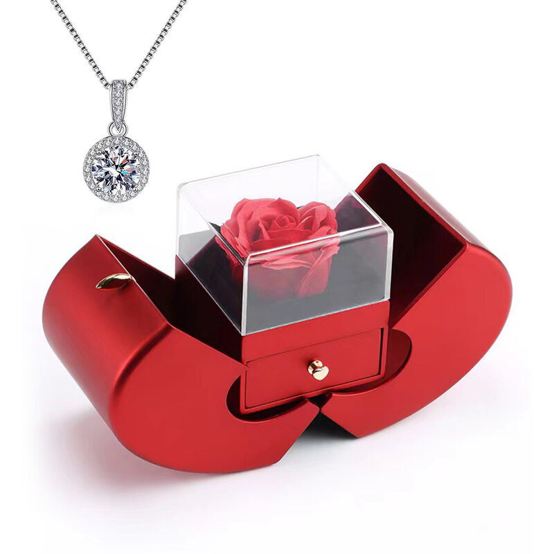 Dropshipping prezent na Boże Narodzenie czerwone jabłko pudełko z biżuterią naszyjnik wieczna róża dla dziewczynki na dzień matki nowy rok prezenty walentynki
