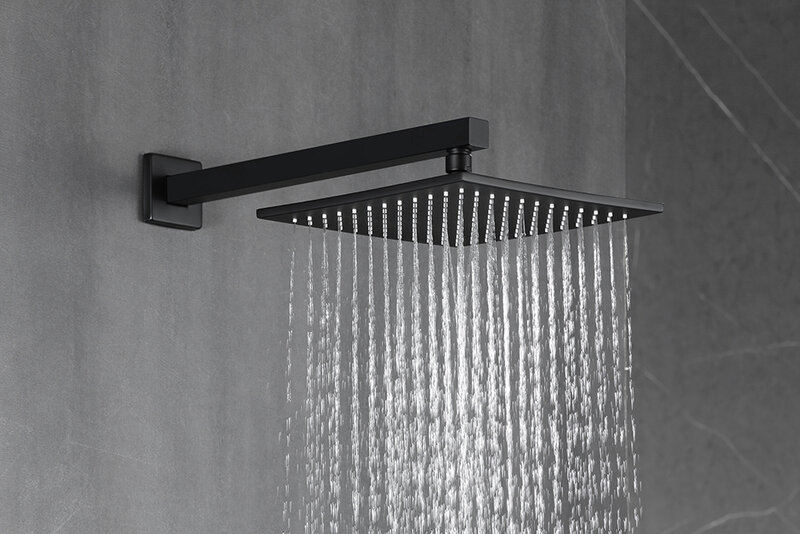 Modern 12 Inch Ceiling Rain Shower System Flush-Mounted shower concealed mixer shower system faucet sets With body jets black